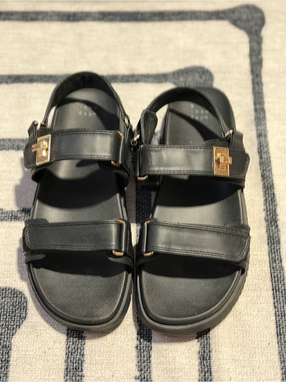 a new day Black Sandals with Gold Accents